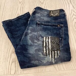 Buffalo David Bitton 38x32 Tag Ash-X Skull Flag Men’s Slim Jeans (31” Inseam)